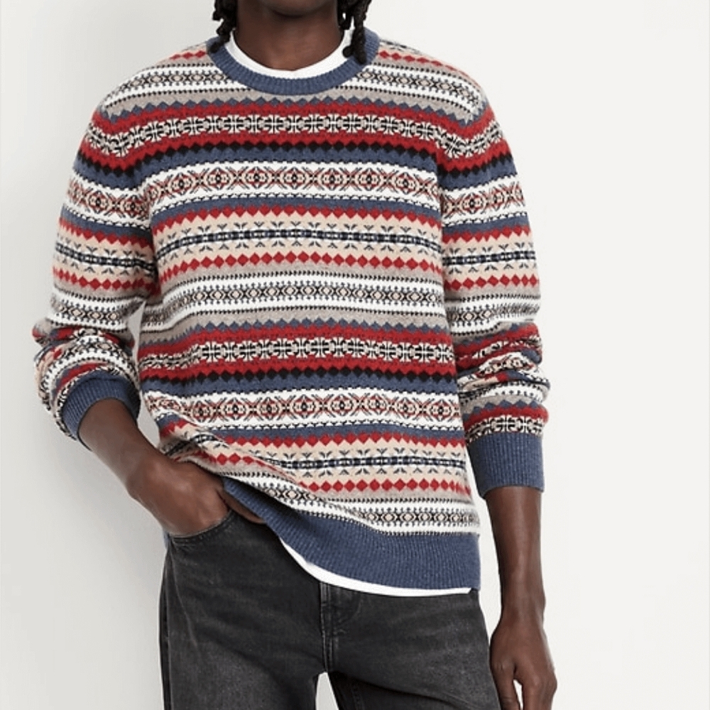 Old Navy Men's Striped Crewneck Sweater - Red, Blue, Cream